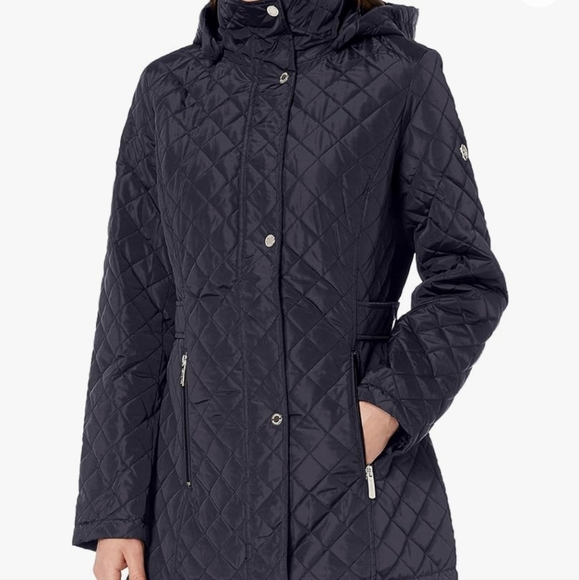 Calvin Klein midweight diamond quilted jacket w/ removable hood black size L EUC - Picture 6 of 10